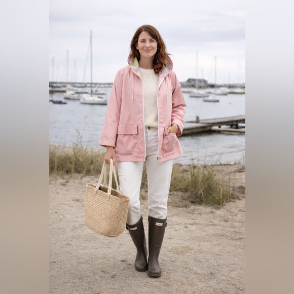 Vtg 90s Misty Harbor Pink PVC Rain Slicker Plaid Lined Hooded M Coastal Preppy - Picture 14 of 14